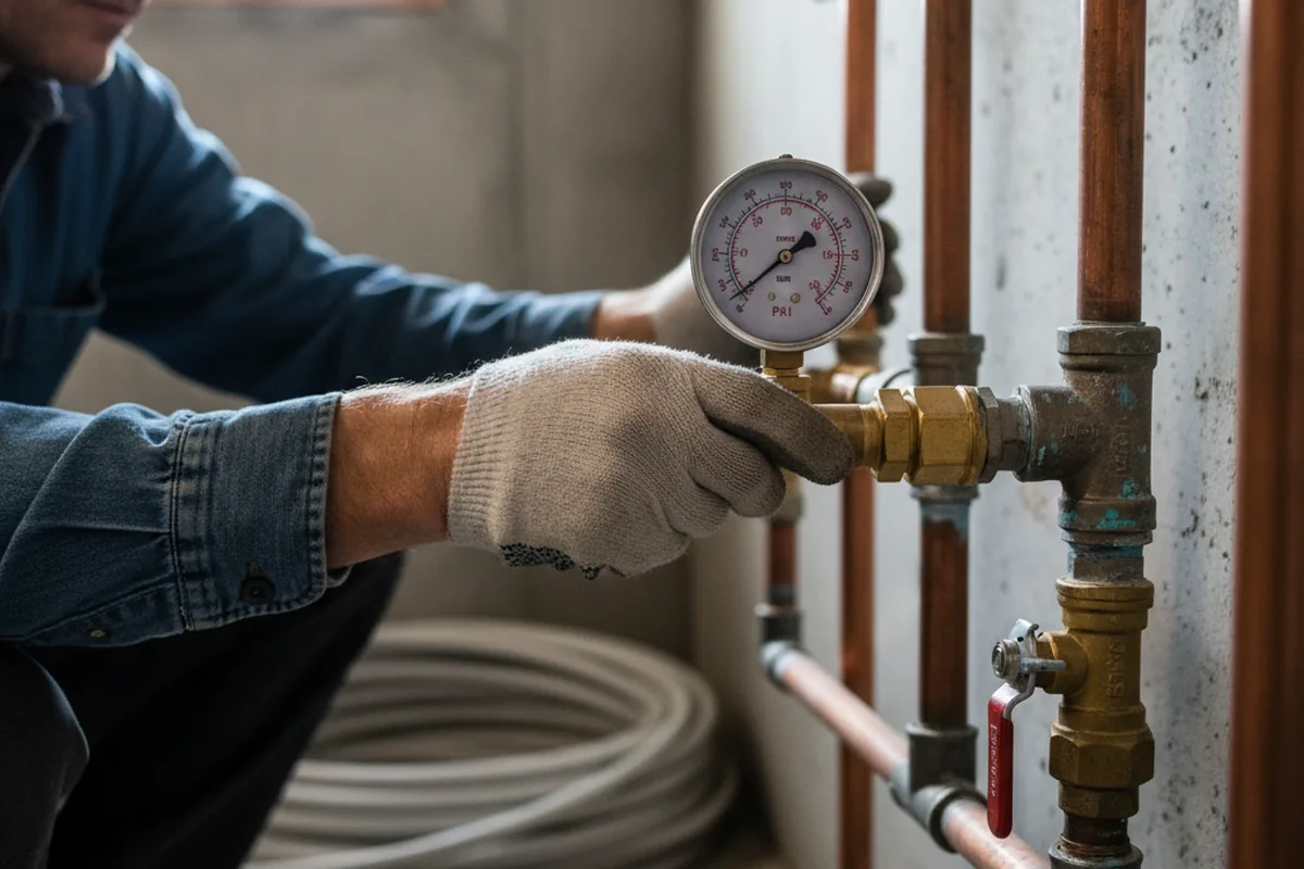 Pressure testing a repaired line during Water Line Repair in Trumbull